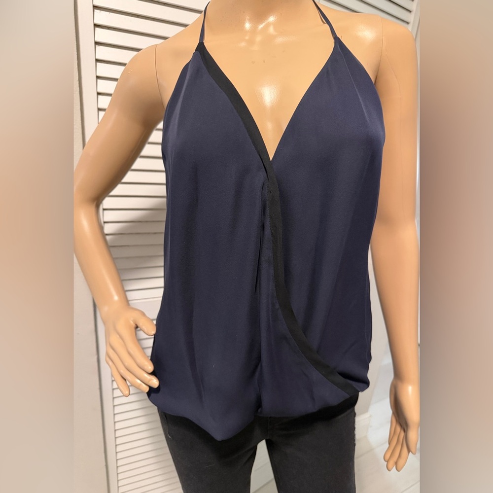 L’AGENCE Silk Halter Wrap Camisole Navy Draped Top Size S